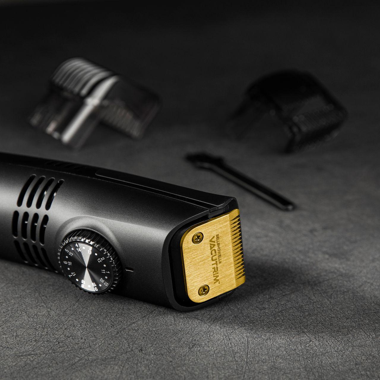 VacuTrim - Vacuum Beard Trimmer, Titanium Blade, Built-In Vacuum, Reachargeable, LED Display, Electric Shaver with 20 Trim Settings, Calibration Dial, Rechargeable, Cord Included, Comb Attachments, Cleaning Brush