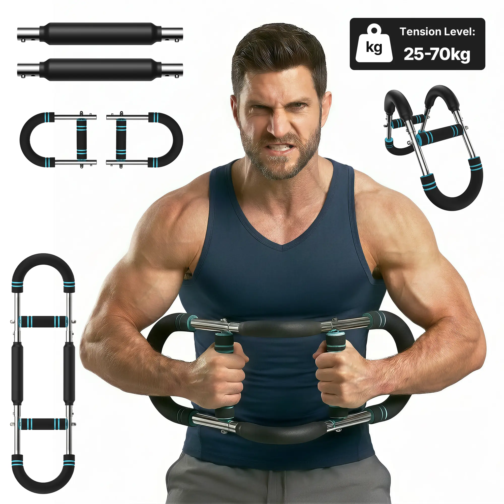 Merach Adjustable Power Twister Bar，with Portable Spring Resistance, Ideal for Upper Body Strength Training, Builds Muscles for Chest Shoulders and Arms, Home Gym Fitness Equipment for Men