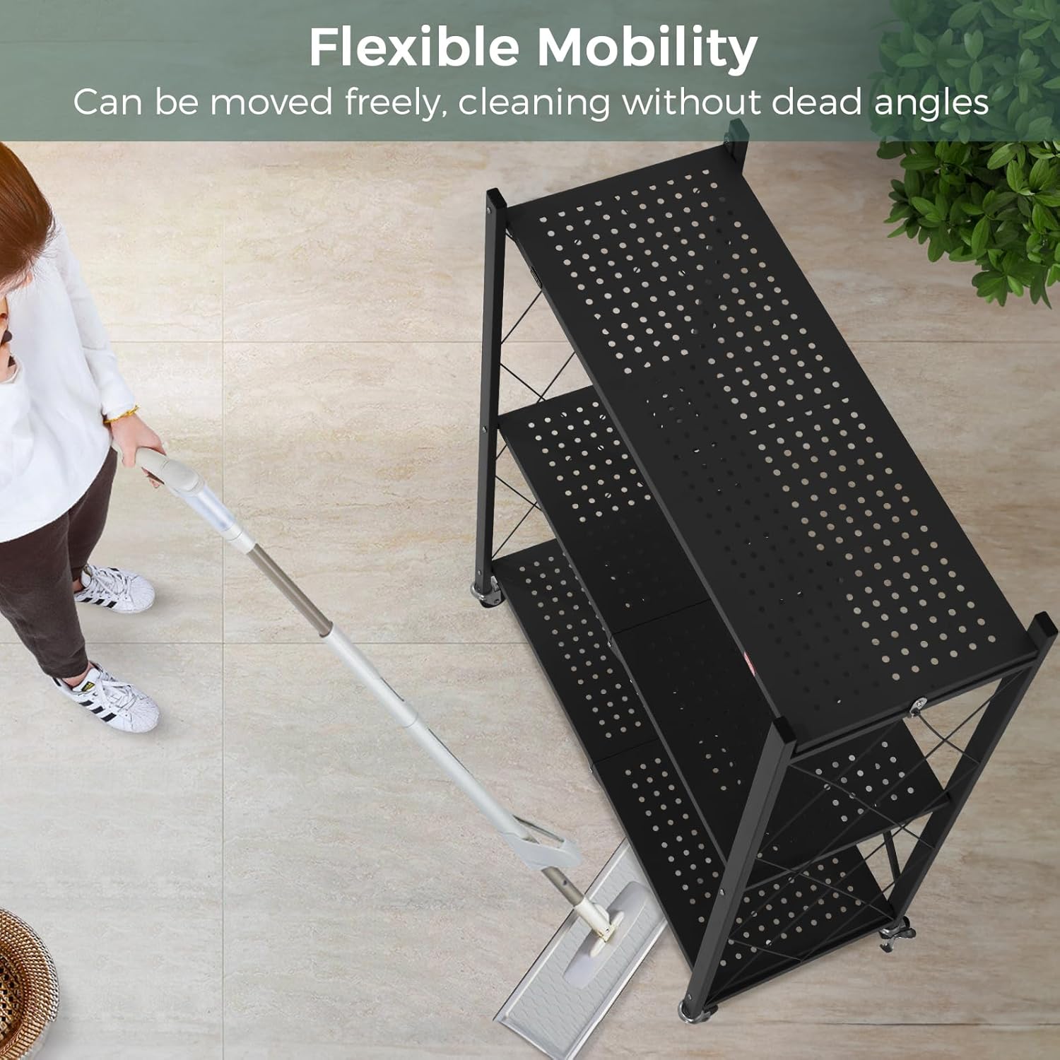 3 Tier Foldable Storage Shelves with Wheels Freestanding Metal Wire Shelf Rack for Kitchen Garage Basement Pantry Black Pack of 2 No Assembly Organizer Rolling Cart