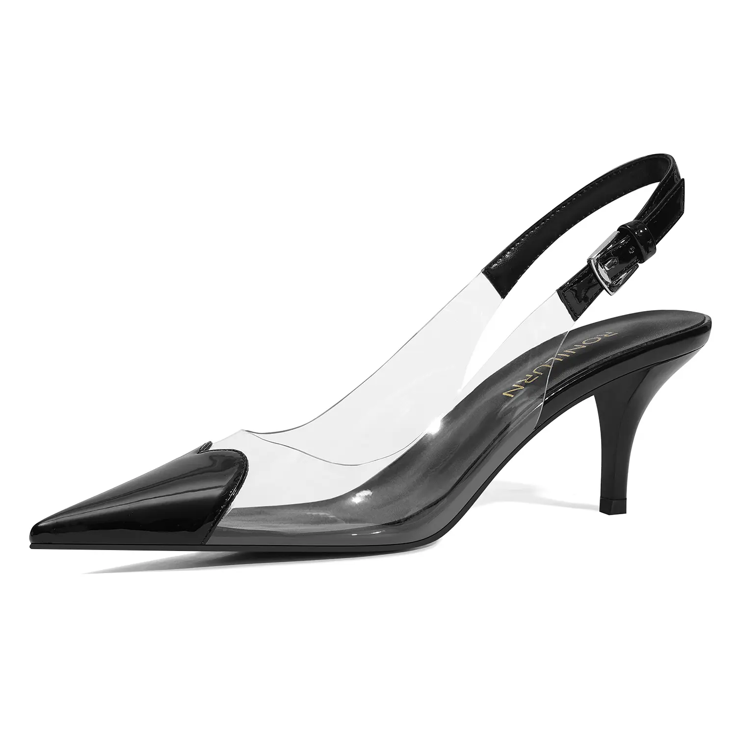 LOCERICH Women's Kitten Heels Clear Slingback Closed Pointed Toe Pumps Low Heel Dress Shoes Sling Back Comfortable Transparent PVC