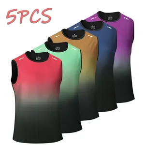 Set of 5 new men’s gradient-color tank tops, quick-drying and breathable for summer; sleeveless T-shirts suitable for gym workouts, everyday exercise, and work environments.
