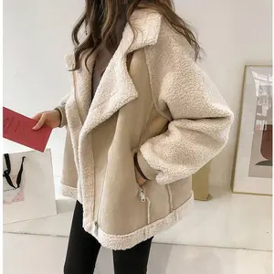 Winter 2025 New Loose Sheepskin Suede Jacket Women's Short Lamb Wool Motorcycle Jacket