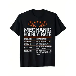 Men's 100% Cotton Short-Sleeve Round Neck T-Shirt - Casual Golf Streetwear Top with Funny Mechanic Hourly Rate Auto Repair Labor Graphic