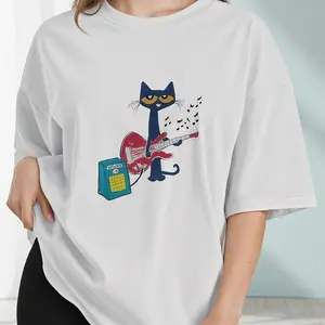 Women s T shirt Pete the Cat Playing Guitar Y2K 90s Graphic Tee Crop Top Coquette Vintage Design Cotton Shirt