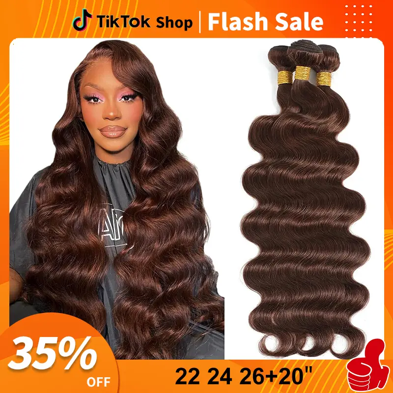 summervibes Chocolate Brown Bundles Glossy Hair Bundles 15A Brazilian Body Wave Bundles with Lace Frontal Raw human hair bundles 100% Brazilian Virgin Hair Bundles Quick Weave Hair Extension
