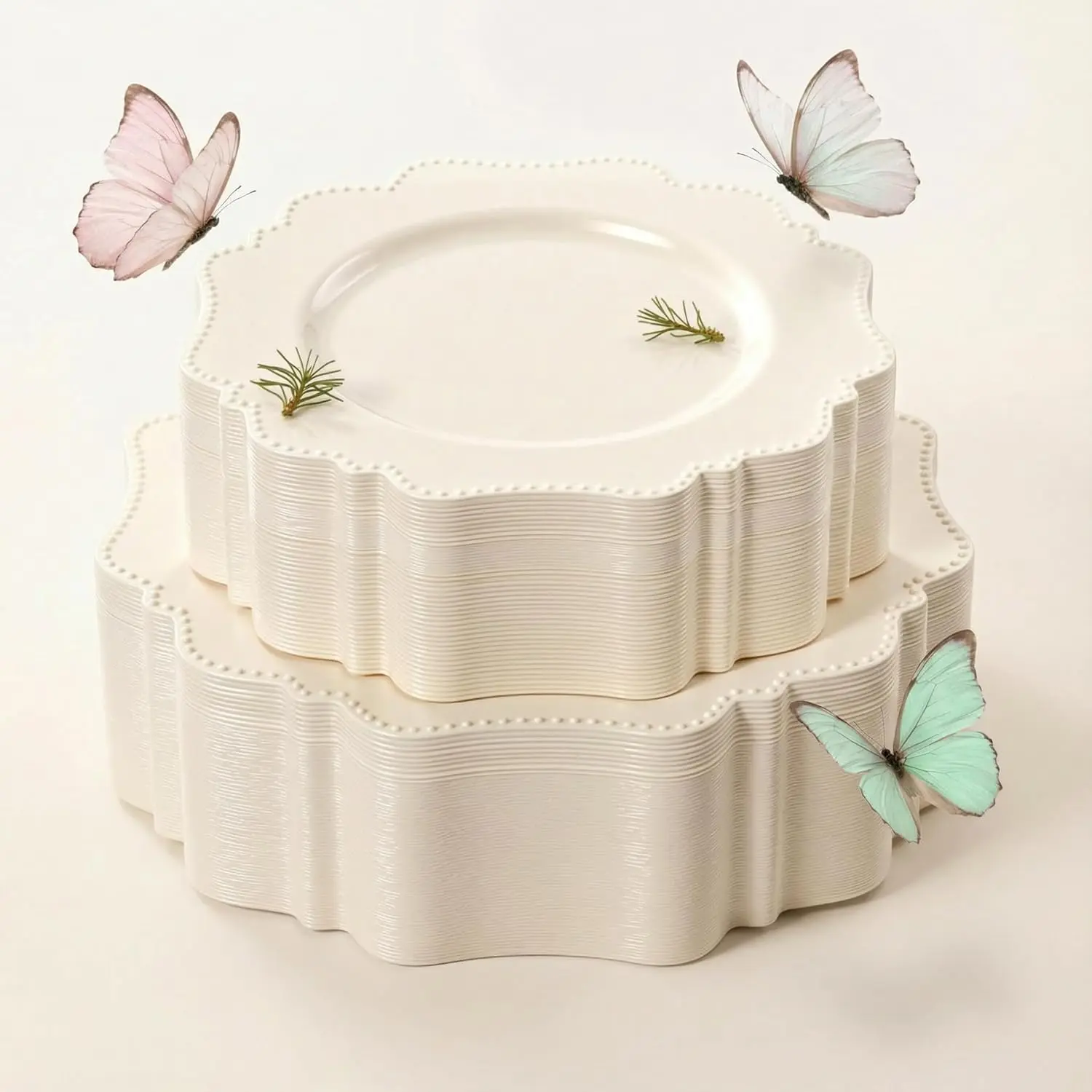 60pcs Ivory Heavy-Duty Disposable Plastic Set - 30 Dinner Pieces, 30 Dessert Pieces for Wedding, Birthday Party Supplies