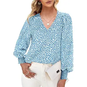 Cicy Bell Women's Polka Dot 3/4 Sleeve Blouse V Neck Lightweight Soft Fabric Casual Office Work Tops Spring Womenswear Fitted Dot Print