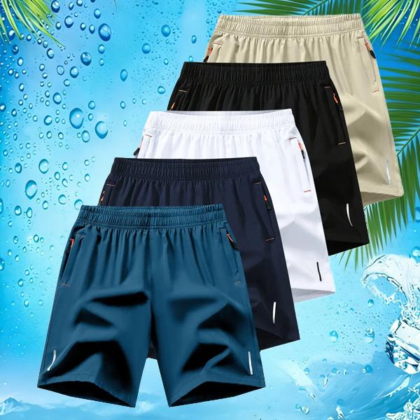 5-Pack Solid Color Lightweight Training Shorts — Vacation Essential, Versatile for Light/Casual Wear, Summer Street Style, Ice-Cool Quick-Dry, Zippered Pockets, Available in Multiple Colors Men's Lightning Print