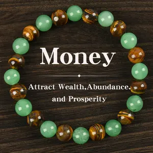 1pc Arpurraina Money Attraction Bracelet with Green Aventurine & Tiger Eye -    blue friendship bracelet beaded  jewelry protection bracelet encouragement gift fashion artificial bracelet  of  the  day Colorblock Beaded Crystal Bracelet5213