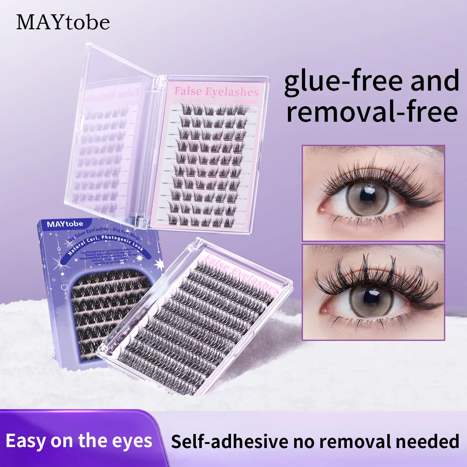 MAYTOBE Self-Adhesive Lash Clusters Kit, Reusable 3D Wispy CC Curl Eyelash Extensions, No Glue Needed, 14-16mm, 60-120 Pcs with Cosmetic Tweezers, Makeup, Flawless