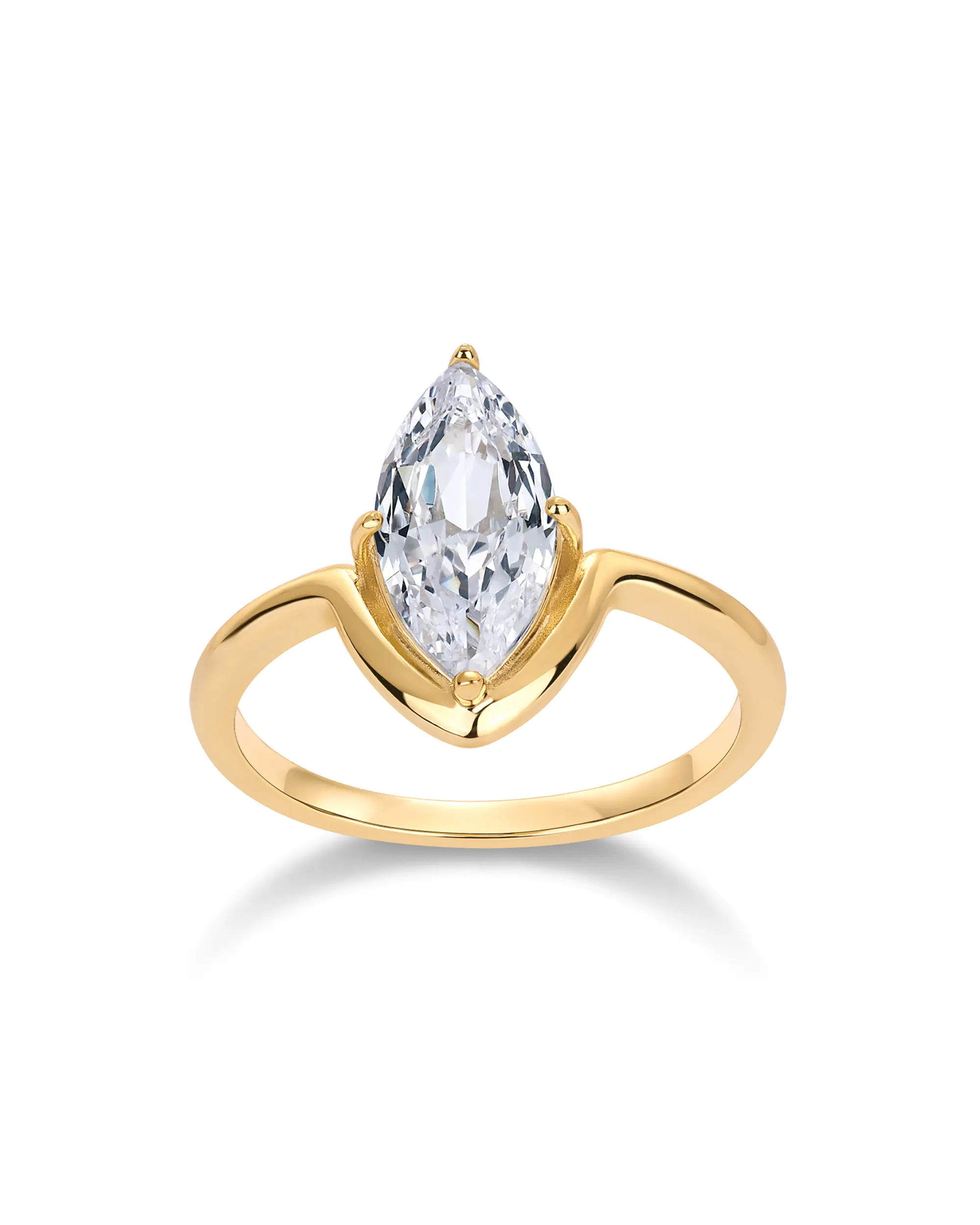 PAVOI 14K Gold Plated Marquise Cubic Zirconia Engagement Ring for Women - Trendy Solitaire Promise Jewelry - Fake Wedding Ring