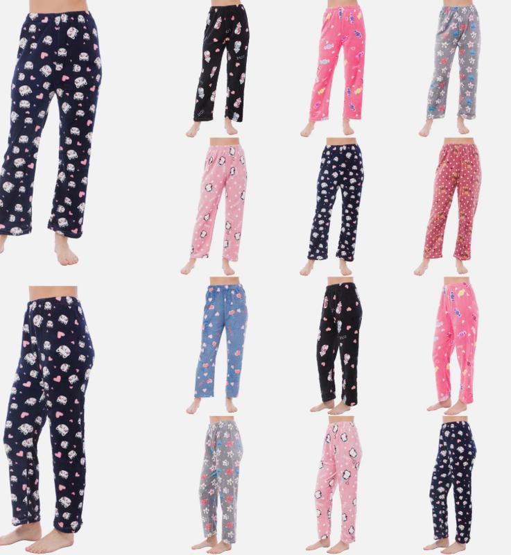 4 Pack Womens Plush Pajama Pants Assorted Designs  Loungewear Nightwear Womenswear Soft