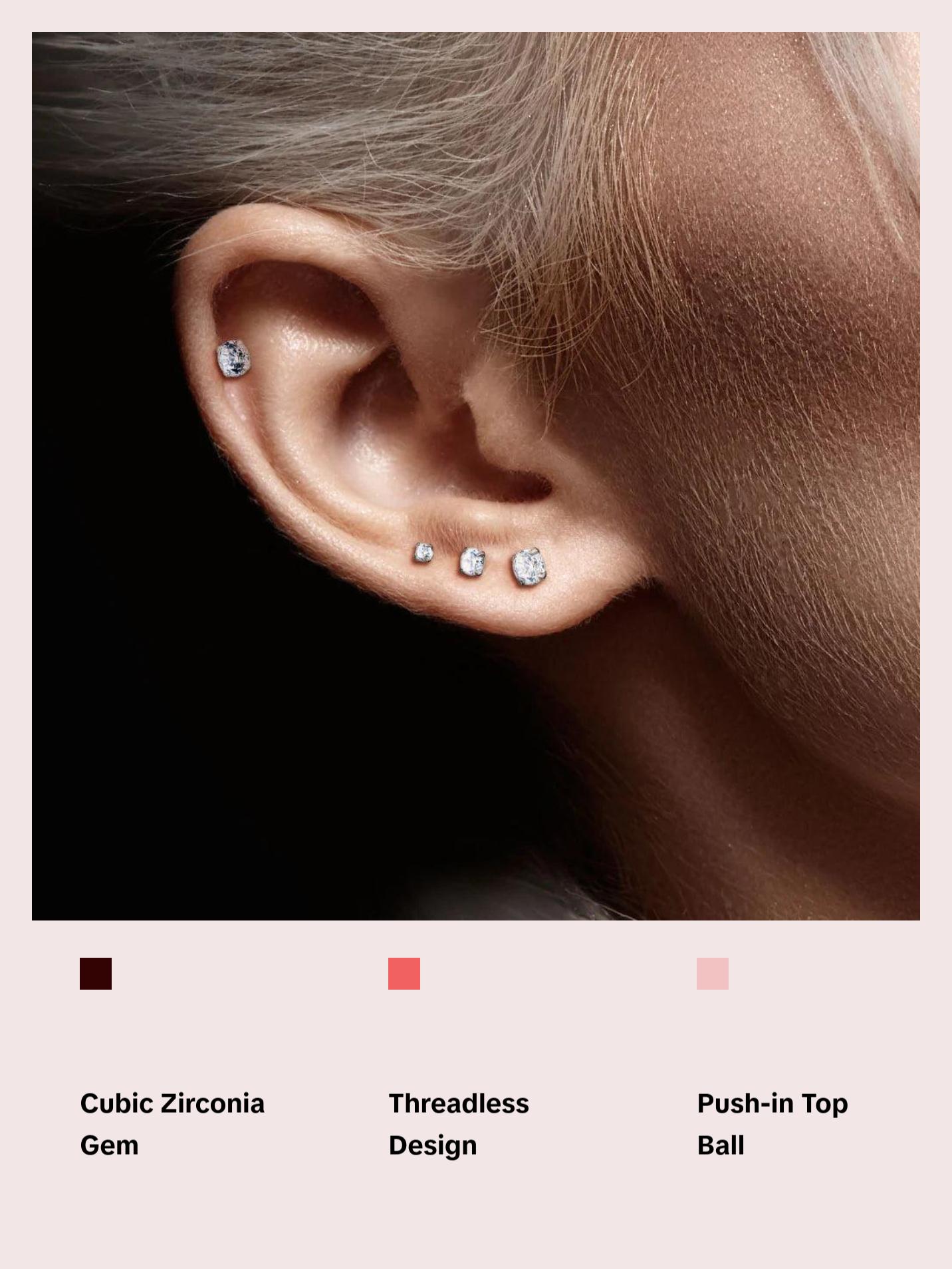 Titanium Monroe / Labret Stud Ring 18 Gauge Threadless Gem Flower Back