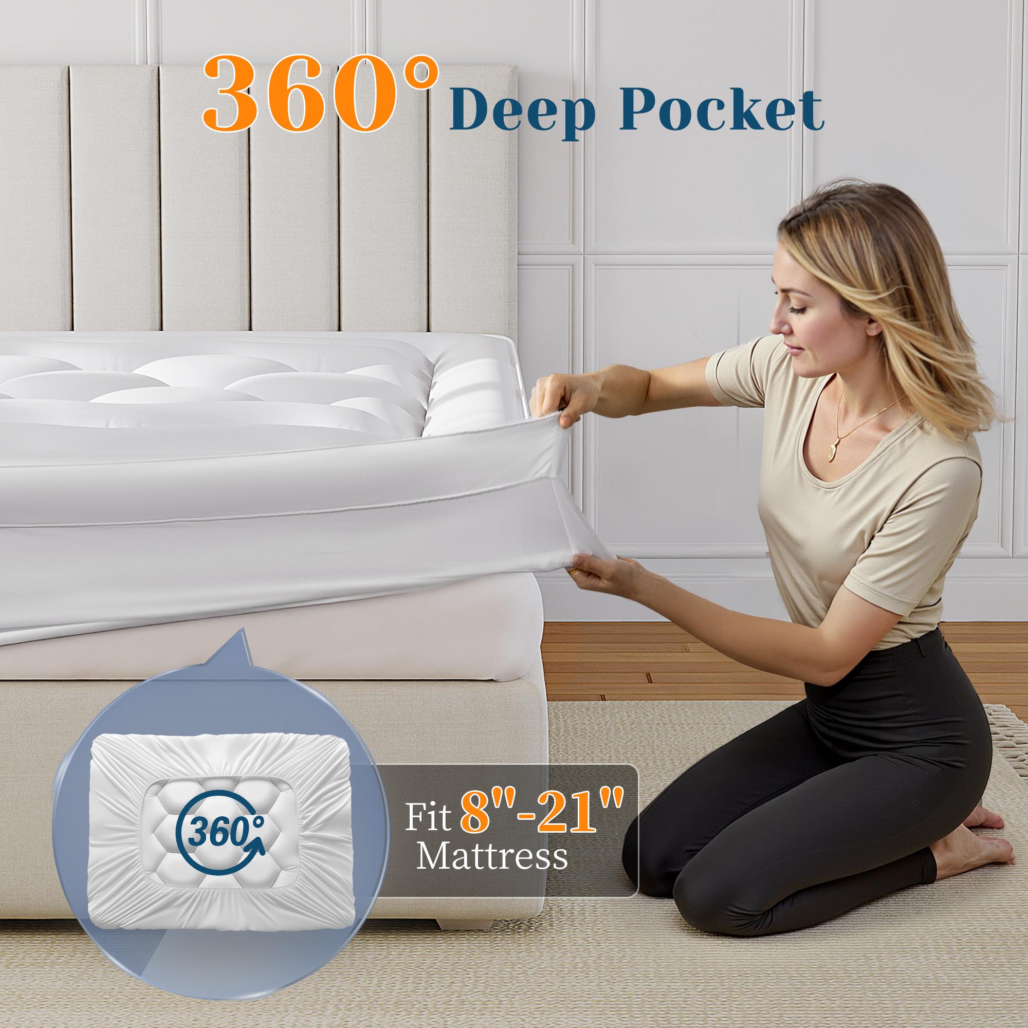 Raybee 2- 3 Inch Mattress Topper for 8-21"Deep, Ultra Soft Thick 500- 1000gsm Mattress Pads, 360° Warpped Mattress Protector Cover, Cooling Breathable Bed Topper Pad, Pressure Relief, Twin/Twin XL/Full/Queen/King, White