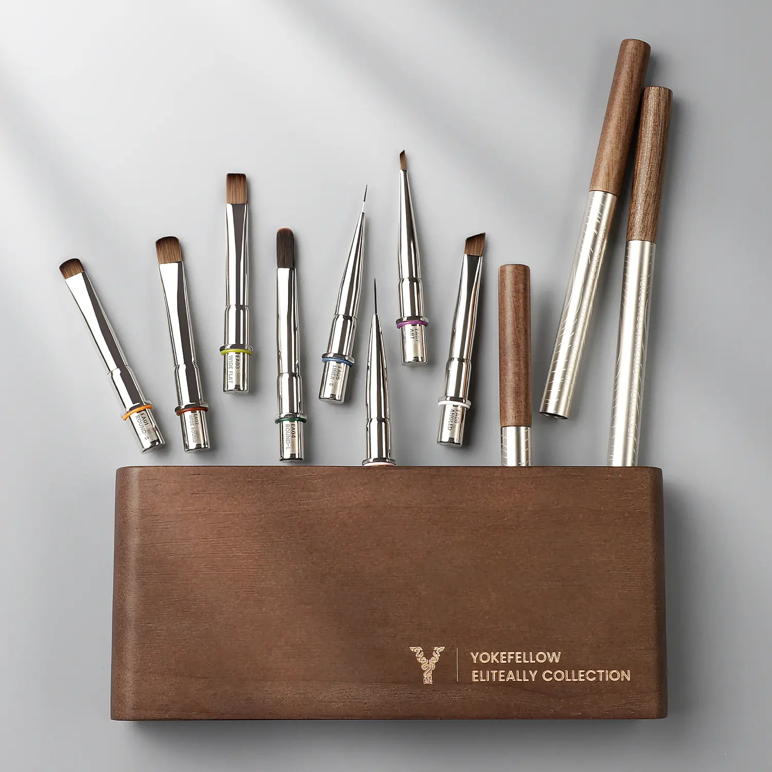 YOKEFELLOW EliteAlly Nail Art Brushes 8pcs Nail Art Tool Set with Brush Holder Gel Nail Brush Extension Brush French Tip Brush Liner Brushes for Gel Polish Design Supply (EAkit-01)