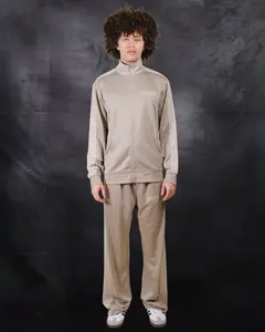 Brooklyn Cloth Originals Pique Track Jacket, Relaxed Fit, Full Zip Mock Neck, Stripe Sleeve Detail, Athletic Streetwear, Black or Pumice Stone, S-XL
