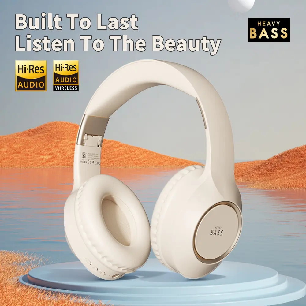 HEAVY BASS-300 Bluetooth headphones Active Noise Cancellation 360° Spatial Surround Bass Headphones Hi-Fi Stereo Foldable Lightweight Headphones Comfortable for Work/Study/Chat/Workout,  traveling gadgets .Audio Black Earbud Headset