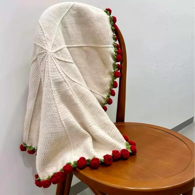 【FaddishDeal】Crocheted Bouquet Blanket, Handmade Soft, Lightweight, and Romantic Rose Knitted Shawl Blanket. Home decor, the perfect gift for Mom.