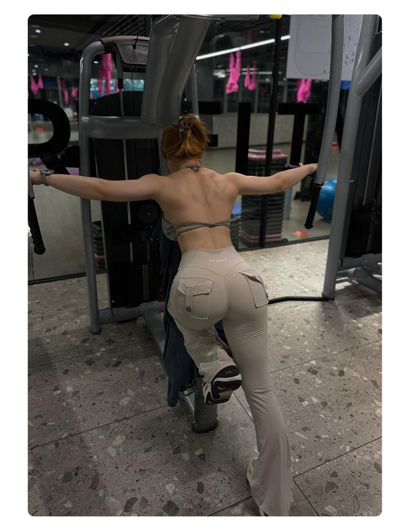 YEOREO CoreFlex High Waist Tummy Control Flare Leggings with Pockets Seamless Scrunch Butt-Lift Cargo Yoga Gym Pants