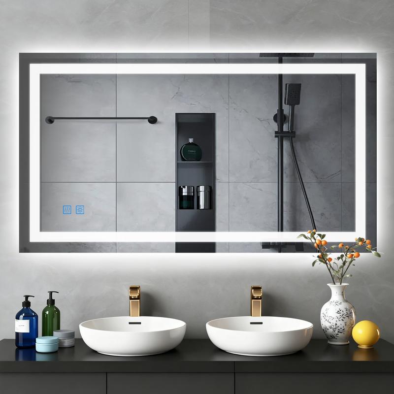Glitgate LED Bathroom Vanity Mirror with Tempered Glass with Microwave Radar & Smart Touch Sensor, Defogger, Wall-Mounted for Home Decor - Horizontal/Vertical Installation Suitable for Dressers, Bathroom, or Hallways