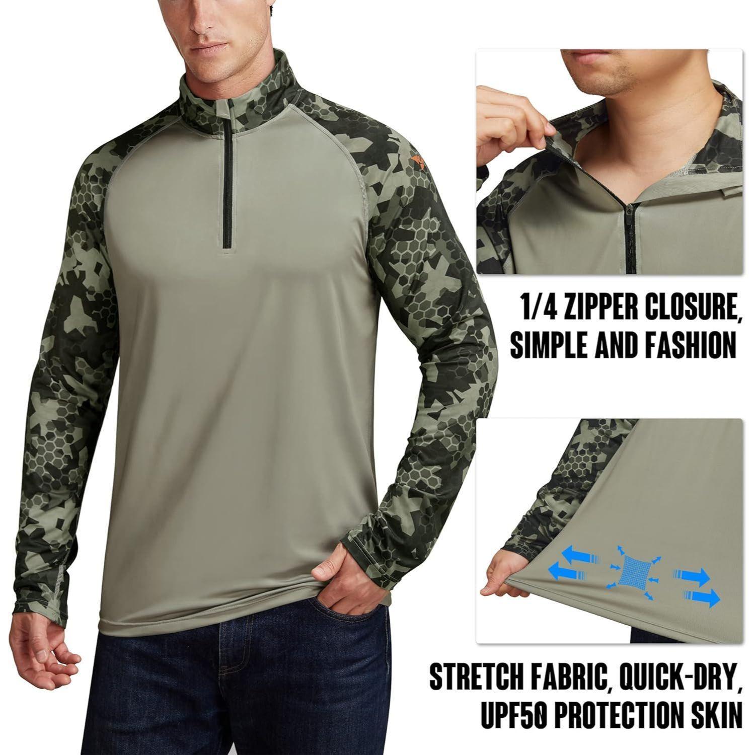 RODEEL 913 Quarter Zip Long Sleeve Shirts Men UPF 50+ Sun UV Protection Lightweight Quick Dry Moisture Wicking Breathable Cooling Athletic Activewear for Outdoor Sport Gym Workout Hiking Camping Running Fishing Hunting Boating, Holiday Gift