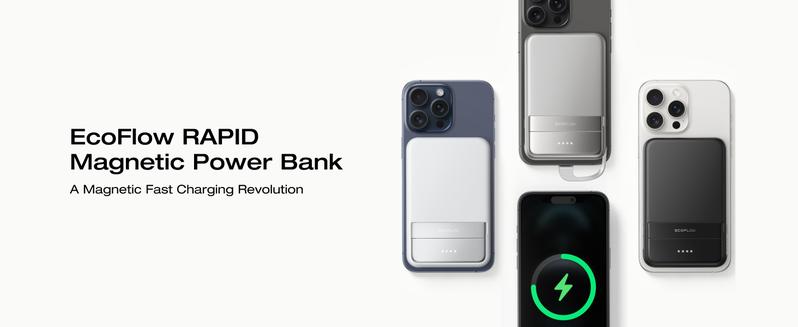 EF ECOFLOW Rapid Power Bank, 5000mAh Qi2 Certified Wireless Magnetic Portable Charger, 30W Max Fast Charging Battery Pack with Built-in USB-C Cable & Stand for iPhone16/15/14/13/12 Series Only