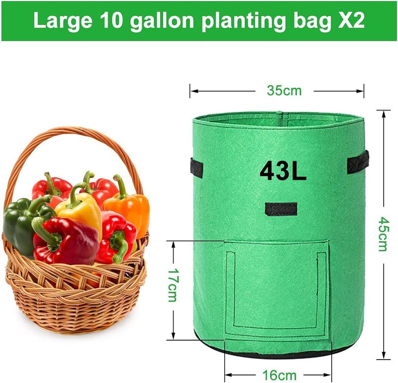 TENOVER Kartoffel-Anbaubeutel, 2 x 43 l Pflanzbeutel/Garten-Kartoffel-Pflanzbeutel, doppellagiger, atmungsaktiver Vliesstoff mit Fenstererde