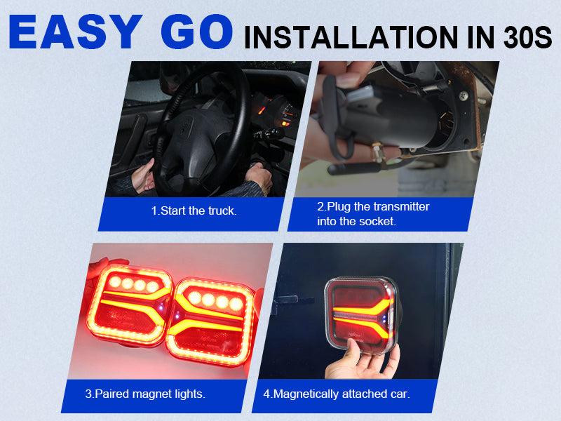 AgriEyes T327 Wireless Magnetic Trailer Lights Kit (upgrade version of T28- warning lights + signal lights all-in-one), 22 LEDs, 5 Signal Modes, IP67 Waterproof, USB-C Rechargeable, Long Runtime, 1-Year Warranty