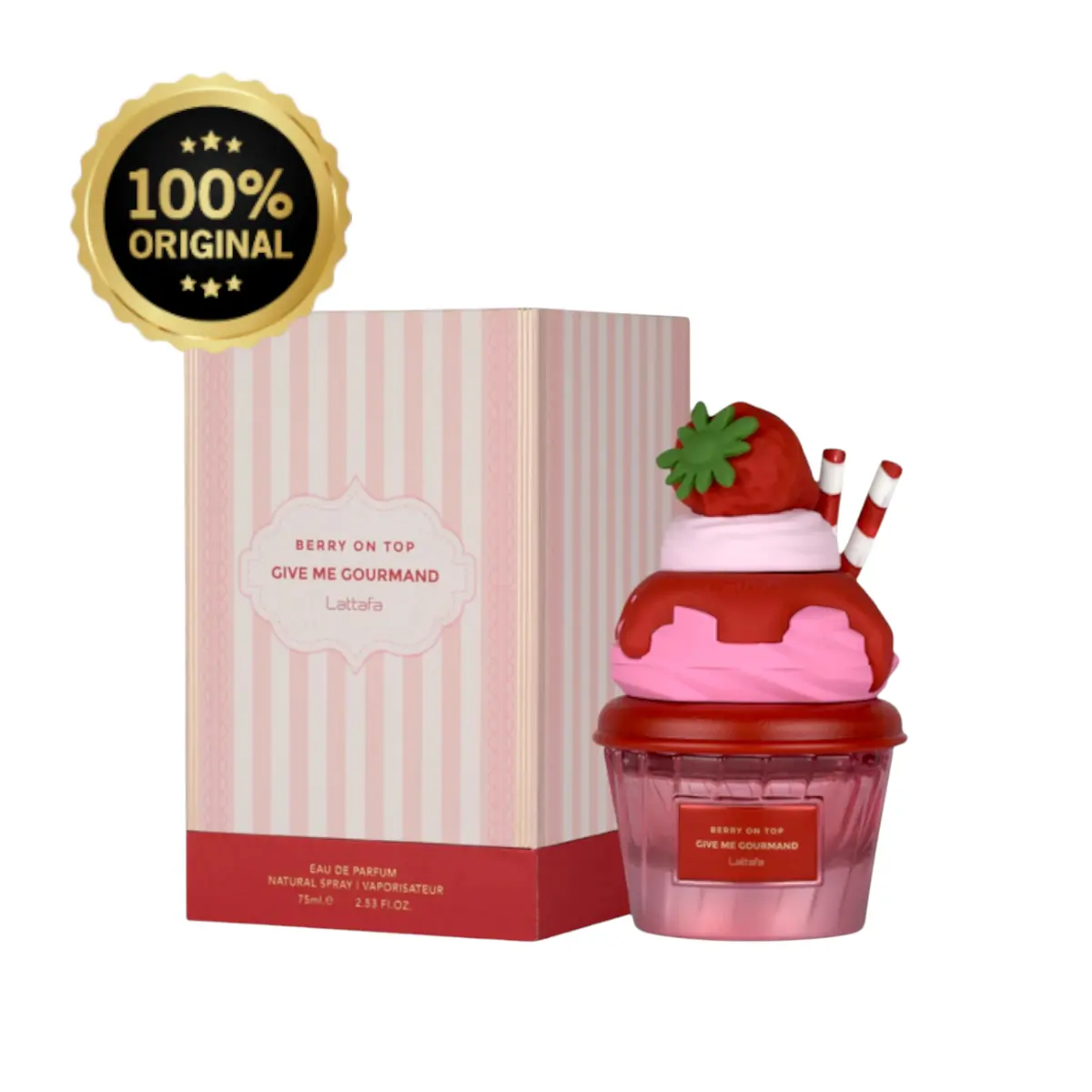 Lattafa Berry On Top Unisex Eau de Parfum Spray - 2.5 oz (2 to 2.9 fl oz Range, 75ml) Regular Edition Bottle, Fruity Berry Gourmand Scent with Creamy Vanilla, Caramel, Musk, Long-Lasting Sweet Projection, Contains Alcohol, for Brunch Dates