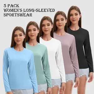 Veldtholos Women's 5pcs Casual Sports T-Shirt Set Long Sleeves for Running Workouts Daily Wear Assorted Colors Comfortable & Functional