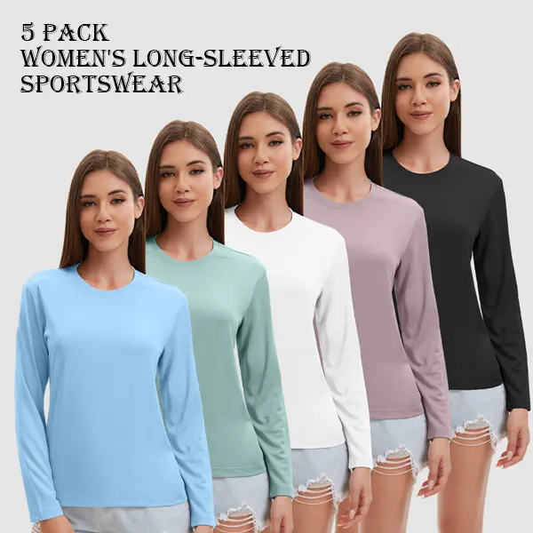 Veldtholos Women's 5pcs Casual Sports T-Shirt Set Long Sleeves for Running Workouts Daily Wear Assorted Colors Comfortable & Functional,,summerwins