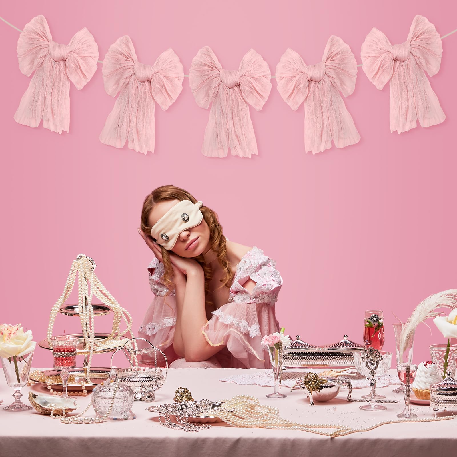 Easter Bow Garland Pastel Fluffy Tulle Satin Bow Banner Bunny Ear Plaid Pink Bow Garland Cute Hanging Wreath Garland for Mantle Fireplace Wall Door Mantel Decor, Spring Indoor Outdoor Home Table Backdrop Easter Decor 2026 Festive Party Supplies & Gifts