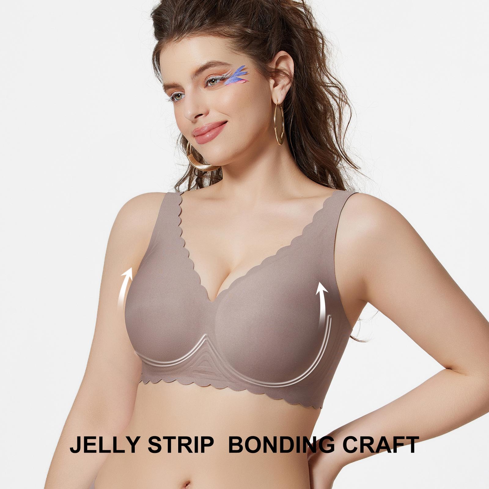 1/2/3/4PCS Jelly Push Up Wireless Bra Womens Scalloped Comfortable Wireless Bras Bralettes Seamless Tshirts Bras Deep V Everyday Bras S 3XL