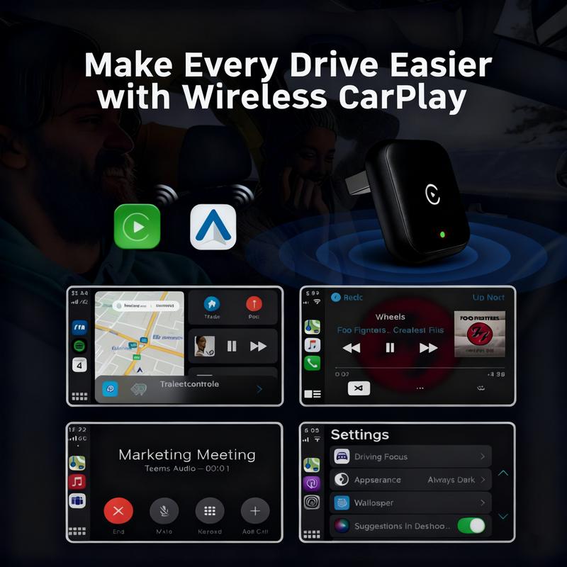 2026 Upgraded Wireless CarPlay Adapter – Fast Connection, No Latency, Supports Hands-Free Calls,  Effortlessly Converts Wired to Wireless CarPlay Adapter, Compatible with iPhone iOS 10+ & Android Auto