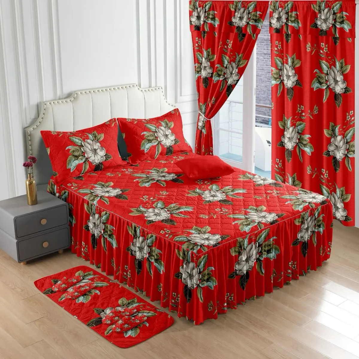 9-Piece Floral Linen Bedding Set - Soft Texture Blue Bedspread with Matching Pillows, Elegant Floral Bedding for Home Room Decor, Decorative Bedding Set for House Decor, Cozy Setup