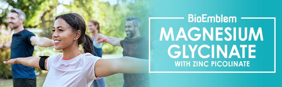 BioEmblem Magnesium Glycinate with Zinc - 300mg Chelated Magnesium Supplement - High Absorption 2-in-1 Complex - Immune Support, Muscles, Nerves