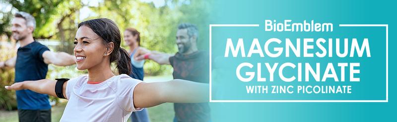 BioEmblem Magnesium Glycinate with Zinc - 300mg Chelated Magnesium Supplement - High Absorption 2-in-1 Complex - Immune Support, Muscles, Nerves