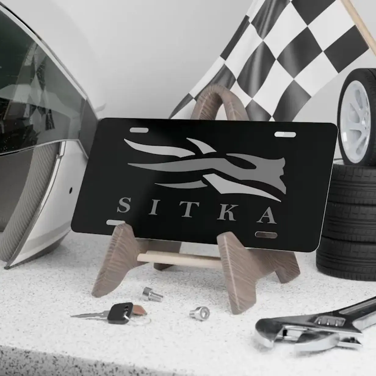 Sitka Black Deer Logo Vanity License Plate, 12x6 Inch Aluminum Front Car Tag, Hunting Truck Decor, Easy Install Automotive Accessory