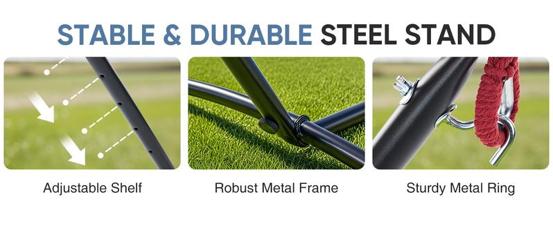 【Valentine's Day gift】Hammock with Space Saving Stand, Heavy Duty Steel Frame, Portable for Outside & Indoor Use, 450lbs Capacity, Easy Assembly, Carrying Bag Included