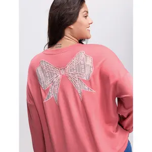 【Shoulder-Softening】Bloomchic Supersoft Cut-Out Bow Embroidery Sweatshirt
