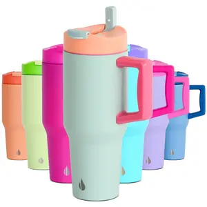 Elemental Commuter 32 oz Tumbler with Handle and Straw - Double Wall Stainless Steel Insulated Tumbler for Hot and Cold Beverages - Travel Coffee Mug with Spill Proof Sip Lid & Straw