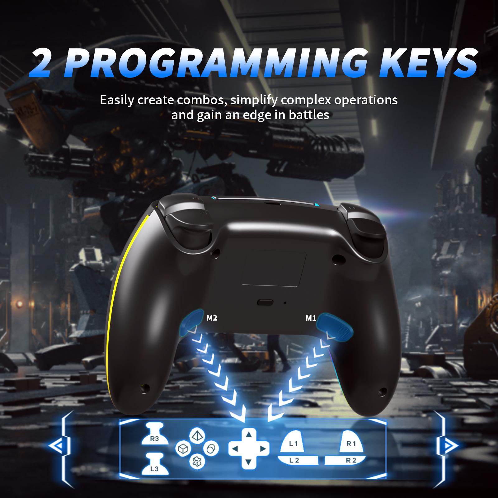 Wireless RGB PS-5 Hall Controller for PS5 & PC with Hall Effect Sticks No Drift Programmable Back Buttons Turbo 6 Axis Gyro Dual Vibration & Touchpad Gaming Accessories Game Peripherals