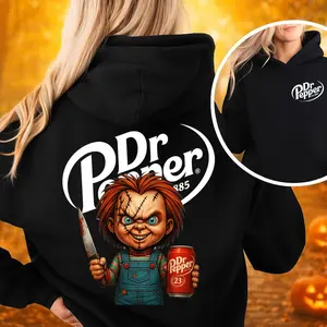 Spooky Dr Pepper Horror Halloween Double Sided Unisex Hoodie ,Dr Pepper Halloween Hoodie - Casual Top with Graphic Design, Available in Various Colors - Menswear, Tops Unisex Womenswear Cotton Fabric