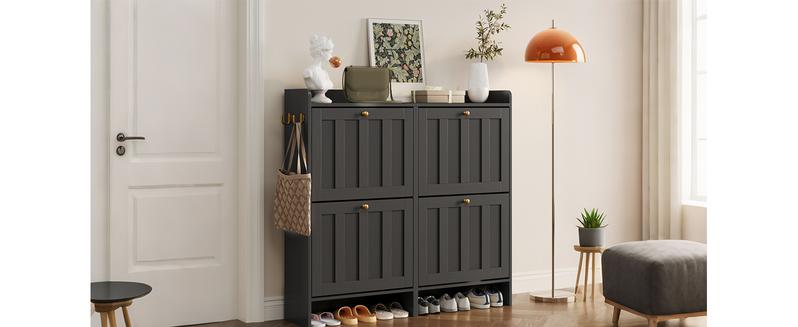 Gizoon Shoe Cabinet with 2 Flip Drawers, Shoe Organizer Storage for Entryway, Freestanding Narrow Rack Cabinet with Space-Saving, for Hallway, Black