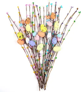 Artificial Easter Spray Vine with Pastel Easter Eggs and Berries- Decorative Spring Floral Stems-Easter Egg Twig Branches for Floral Arrangement-Centerpiece Wreath Decoration