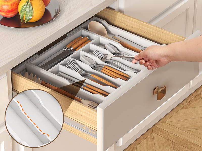 Lifewit Silverware Drawer Organizer, Expandable Utensil Tray for Kitchen, Bamboo Flatware & Cutlery Holder, Sturdy Wooden Design