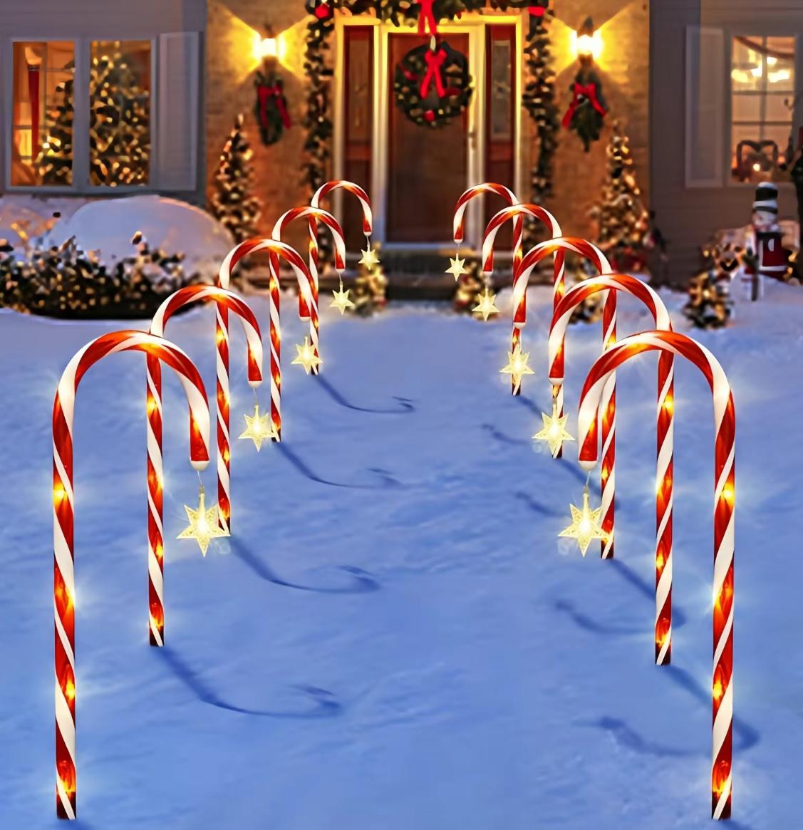 Solar-Powered LED Christmas Candy Cane Lights (8/12 Count) - 8 Modes, Battery-Powered, No Plug Needed, Ideal for Yards, Lawns, Walkways, Festive Winter Holiday Decorative Lights