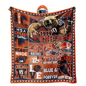 Chicago Football Fan Flannel Blanket, Suitable for Sofa Bed, Office, Four Seasons Warm Plush Blanket, Home Decor Football Team Fan Gift Blanket