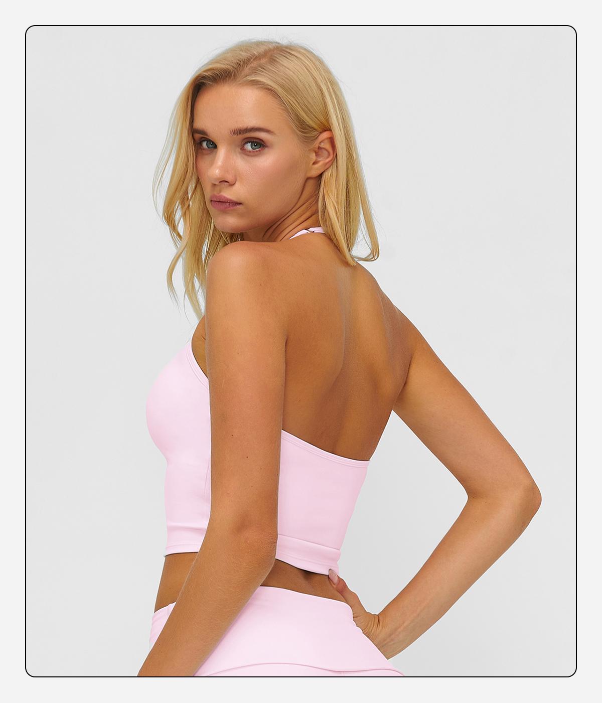 MFVIM Women's Fitted Sexy Shaping Yoga Top - Female V-Neck with Necklace Design, Breathable Skin-Friendly Nude Fabric, Ideal for Yoga, Gym, All Seasons