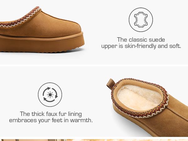 Dream Pairs FuzzyEasy Platform Slip-On Slippers – Genuine Suede, Fluffy Faux-Fur, Indoor/Outdoor Cushion